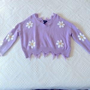 Purple Daisy Cropped Sweater
